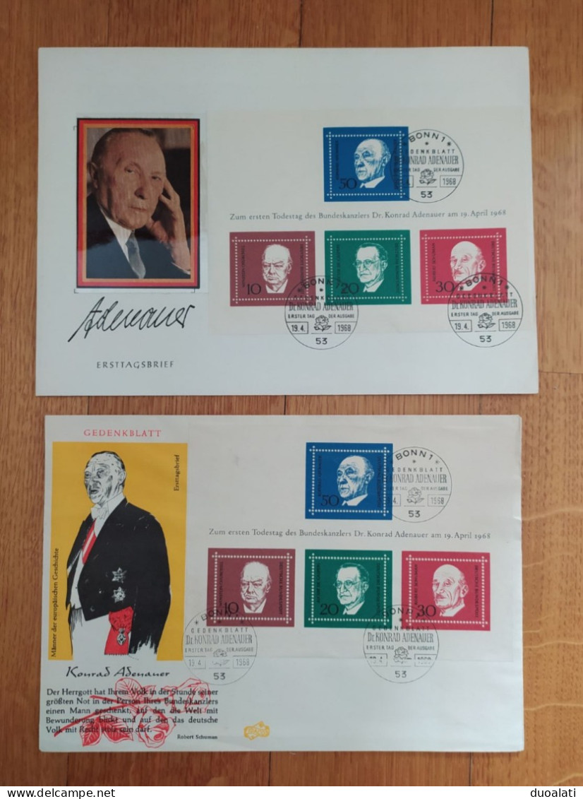 Germany 1968 Block 4 On 3 Big FDCs + Big Stationery + 5 FDCs Konrad Adenauer Churchill Schuman Gasperi - Sir Winston Churchill