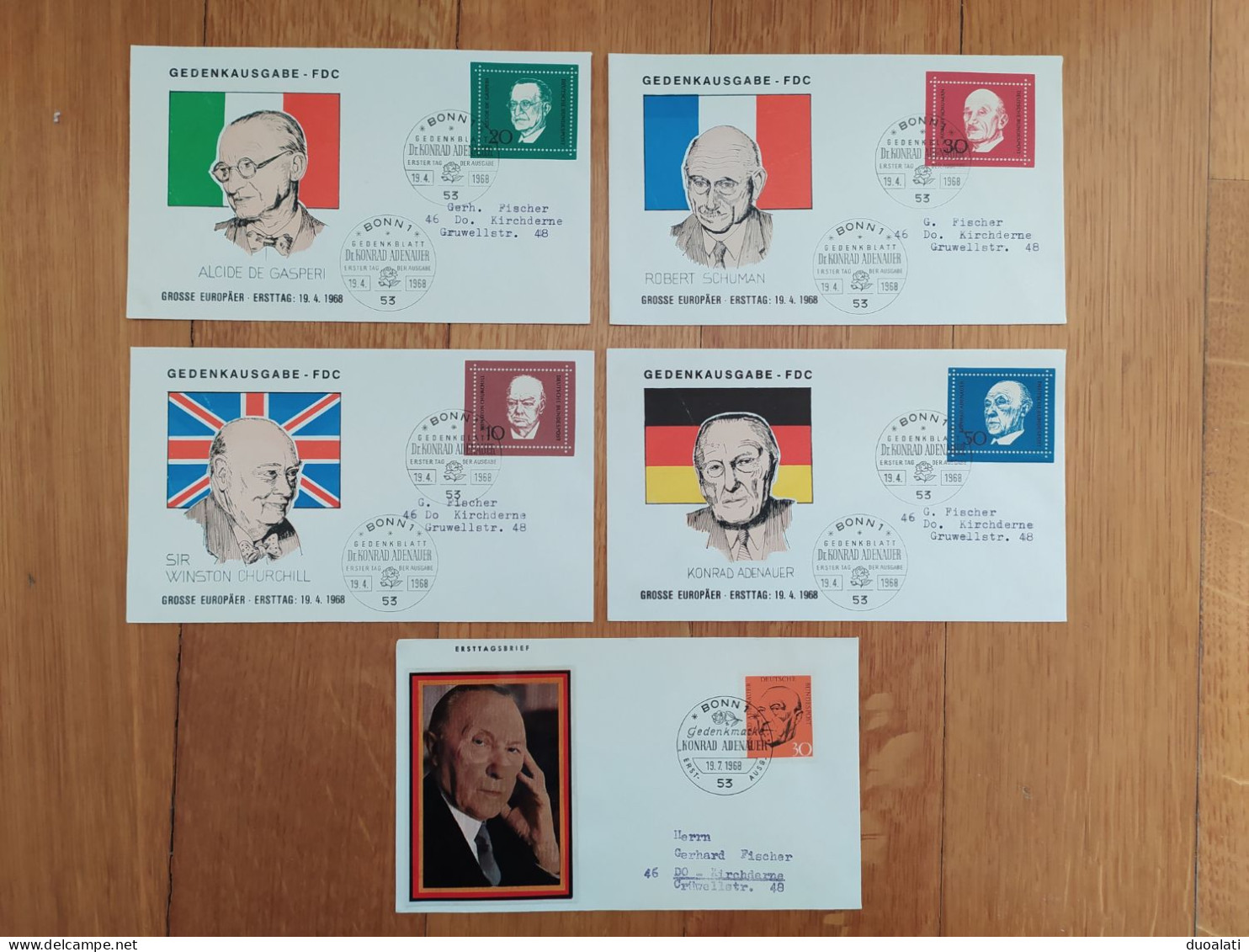 Germany 1968 Block 4 On 3 Big FDCs + Big Stationery + 5 FDCs Konrad Adenauer Churchill Schuman Gasperi - Sir Winston Churchill