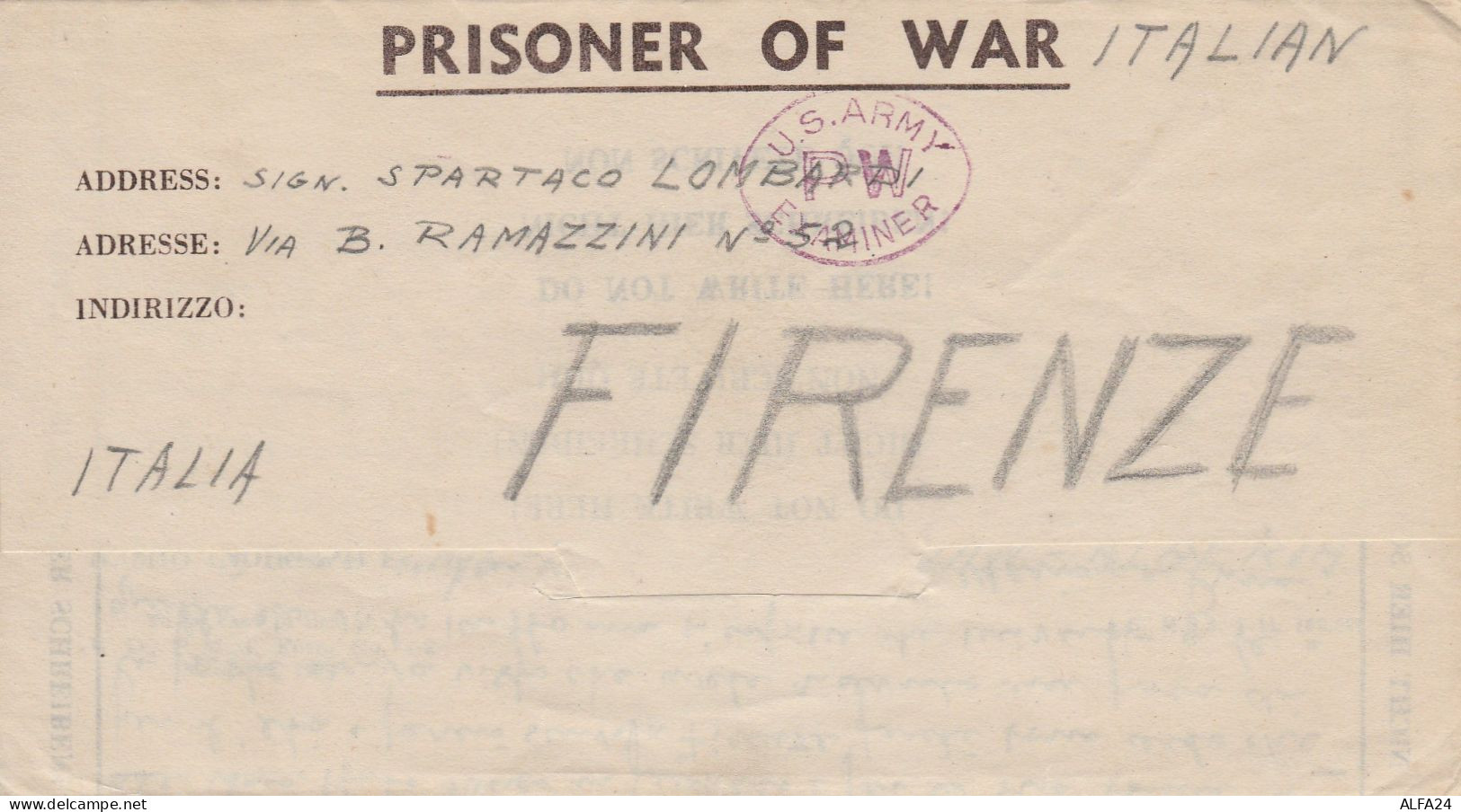 LETTERA PRIGIONIERI DI GUERRA US ARMY (LY344 - Military Mail (PM)