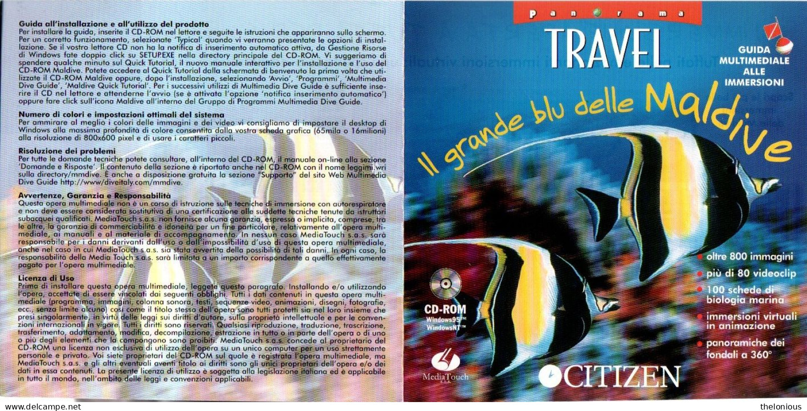 # CD ROM TRAVEL - Il Grande Blu Delle Maldive - Guida Mondiale Alle Immersioni - Autres Formats