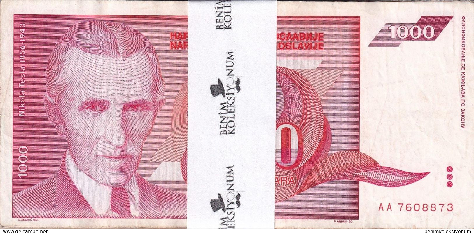 Yugoslavia 1,000 Dinara, 1992 P#114 F/VF Bundle - Yugoslavia