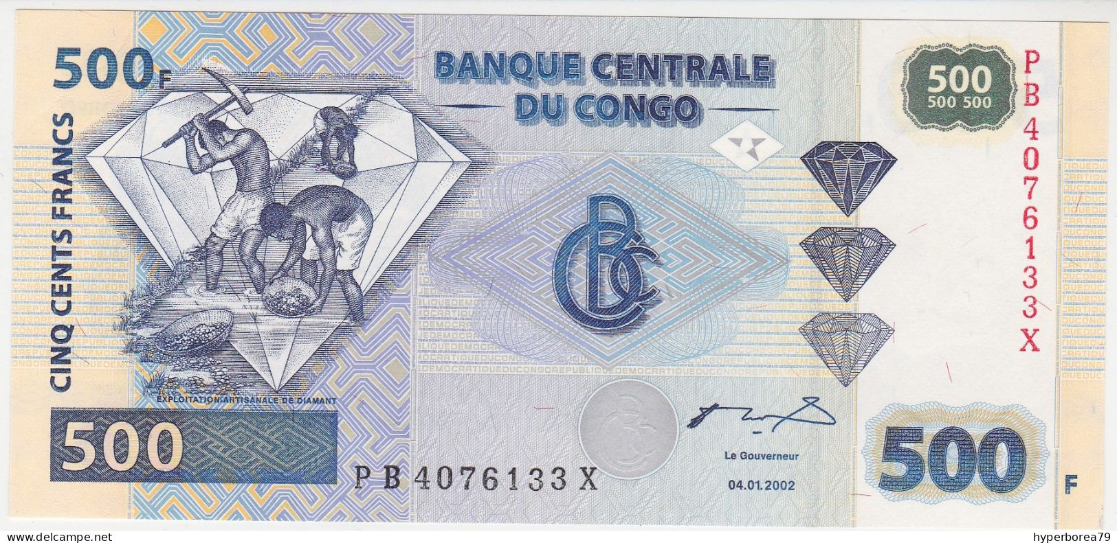 Congo P 96B - 500 Francs 4.1.2002 Prefix PB - UNC - République Démocratique Du Congo & Zaïre