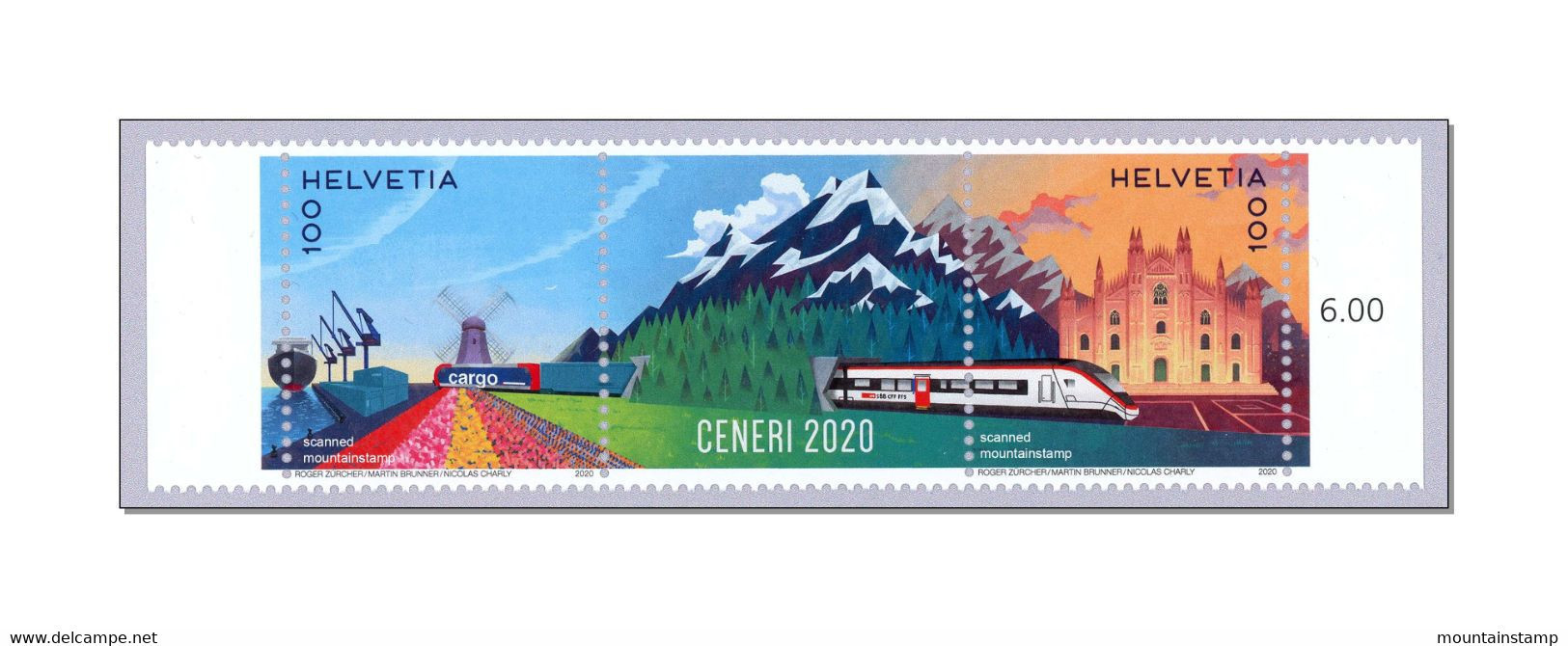 Switzerland 2020 Ceneri Base Tunnel Mountains Milan Cathedral Milan Cathedral Train MNH ** - Unused Stamps
