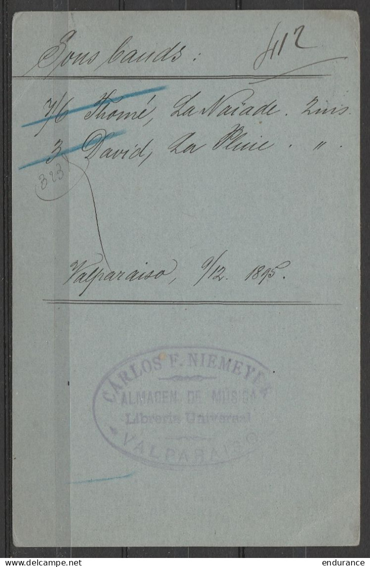 Chili - CP EP 3cvs Ch. Colomb Rouge Càd VALPARAISO /9 XII 1895 Pour PARIS - "via Lisboa" - Chile