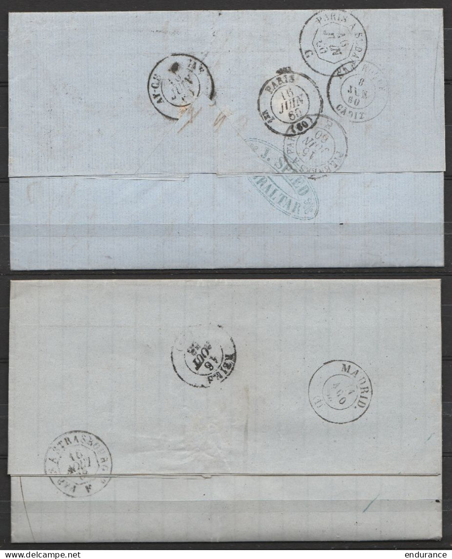 Lot 4 Lettres 1869 De GIBRALTAR Pour La France (Reims, Mareuil-sur-Ay) - Entrée "Espagne / ST-JEAN-DE-LUZ" - Port "6" - Gibraltar