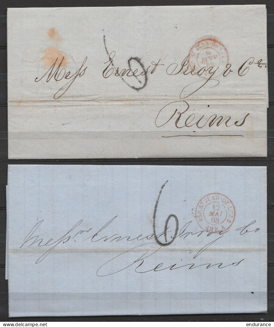 Lot 4 Lettres 1869 De GIBRALTAR Pour La France (Reims, Mareuil-sur-Ay) - Entrée "Espagne / ST-JEAN-DE-LUZ" - Port "6" - Gibraltar