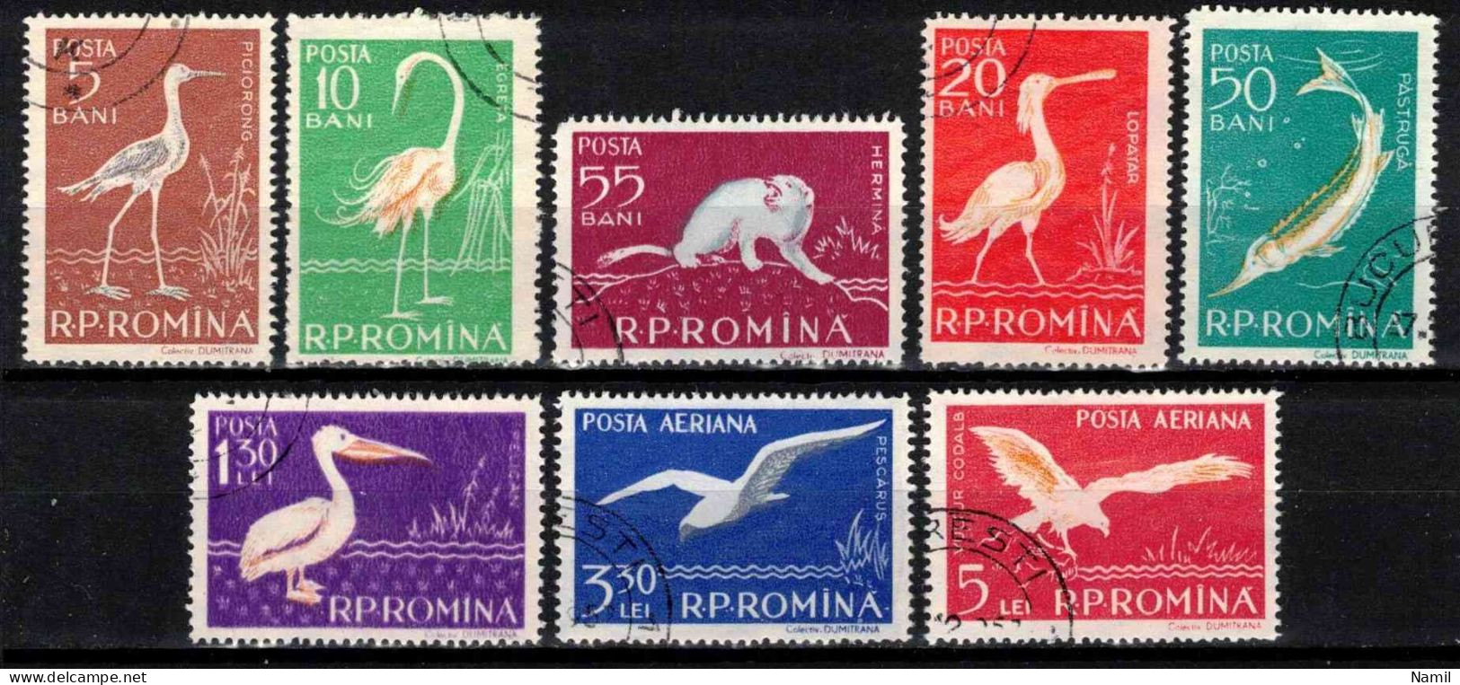 Roumanie 1957 Mi 1686-93 (Yv 1552-7+PA 73-4), Obliteré - Oblitérés