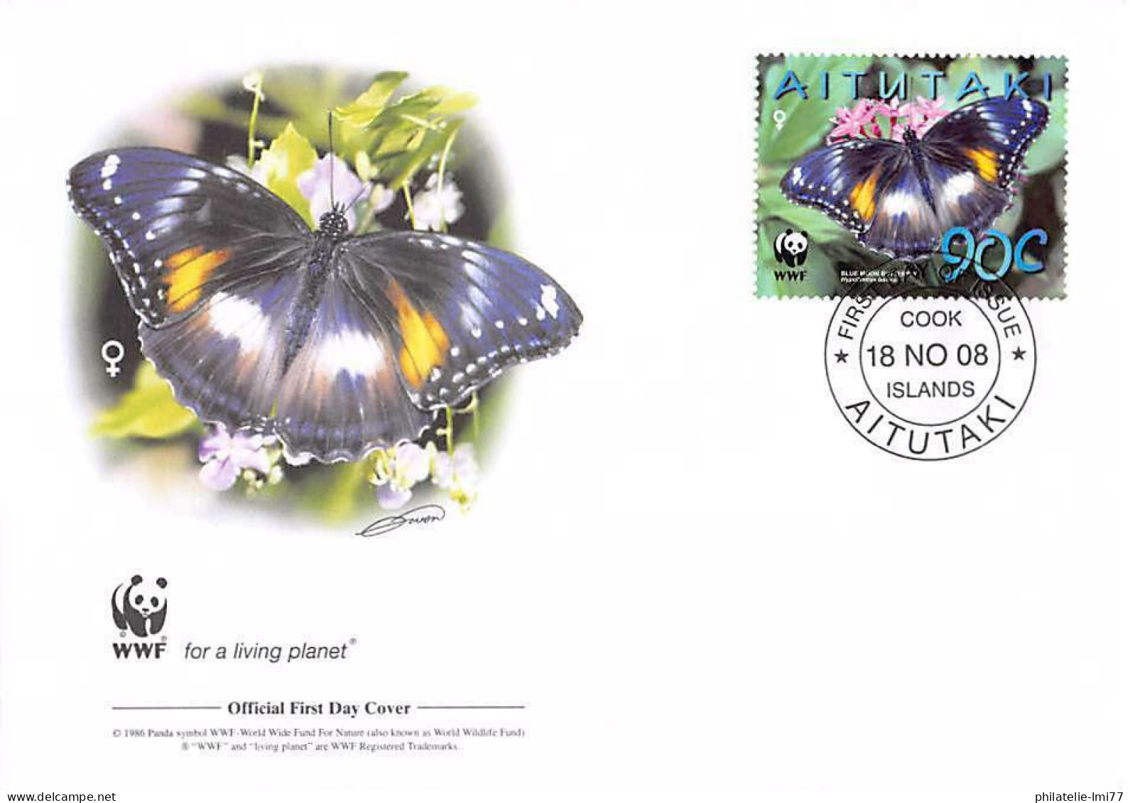 FDC WWF - Aitutaki (596) -  Papillon De Lune Bleue - FDC
