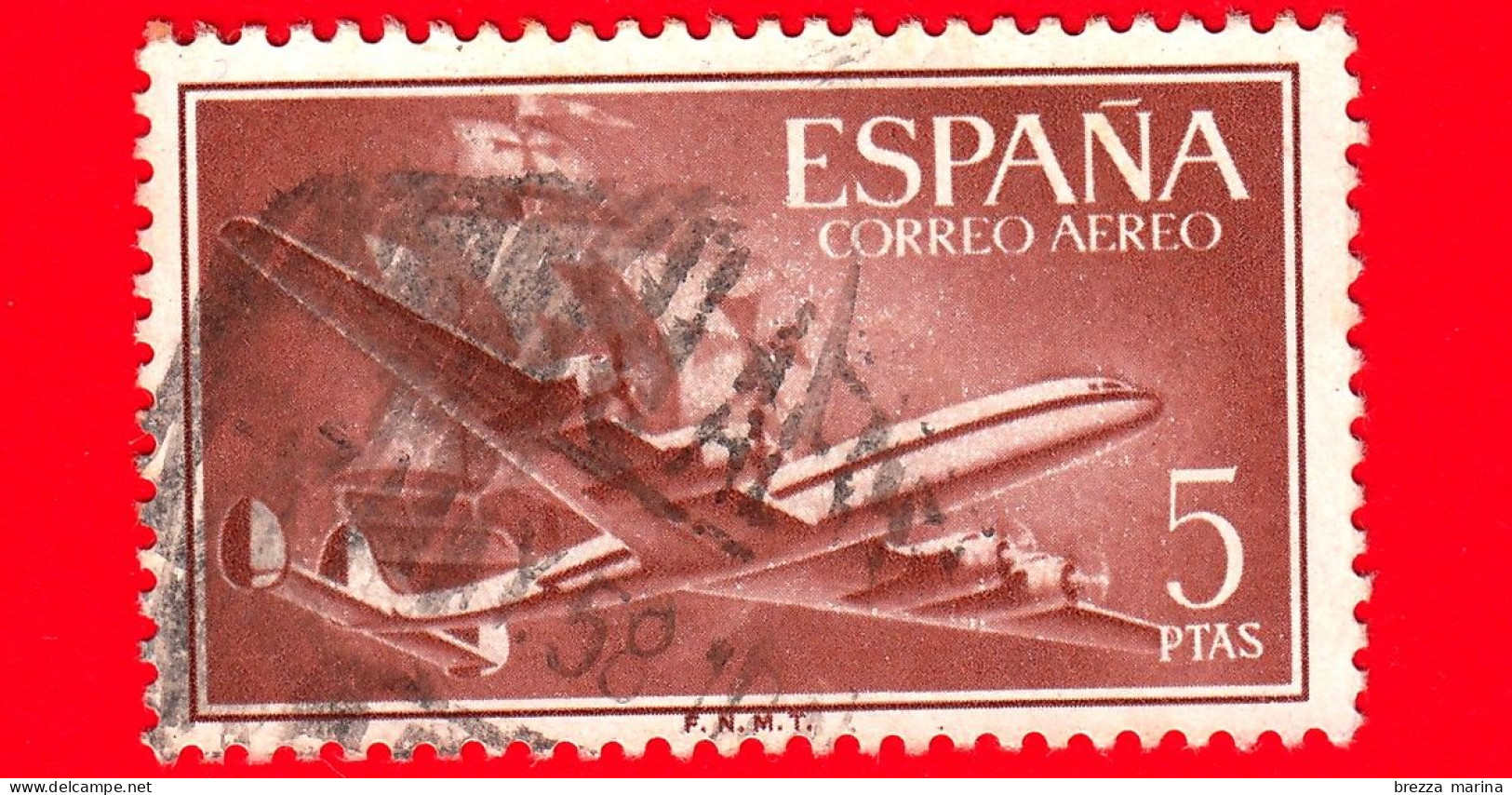 SPAGNA - Usato - 1955 - Super Costellazione E Nave 'Santa Maria' - Posta Aerea - 5 - Used Stamps