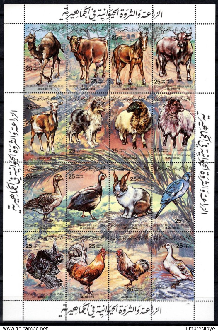 LIBYA 15.2.1983; Animaux Domestiques; Michel-N° 1093 - 1108 - Feuillet; MNH, Neuf ** - Libye