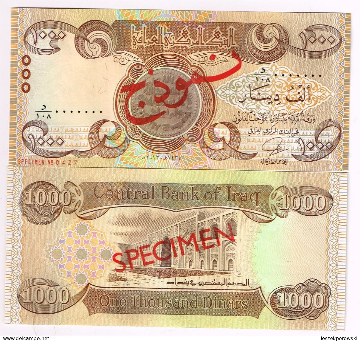 Iraq 1000 Dinars SPECIMEN P-99 2013 UNC Rare - Irak