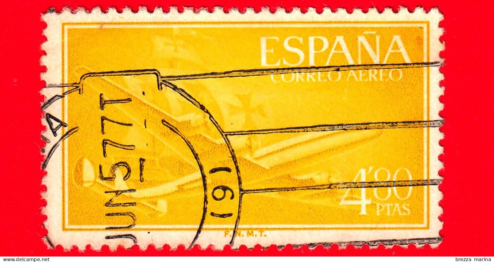 SPAGNA - Usato - 1955 - Super Costellazione E Nave - Posta Aerea - 4.80 - Oblitérés