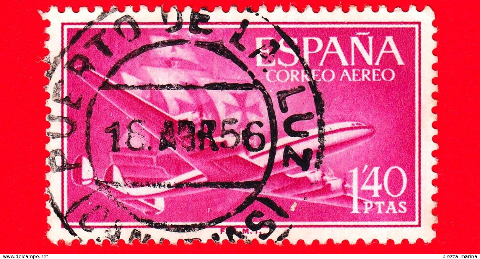 SPAGNA - Usato - 1955 - Aereo Superconstellation E Nave Santa Maria - 1.40 - Used Stamps