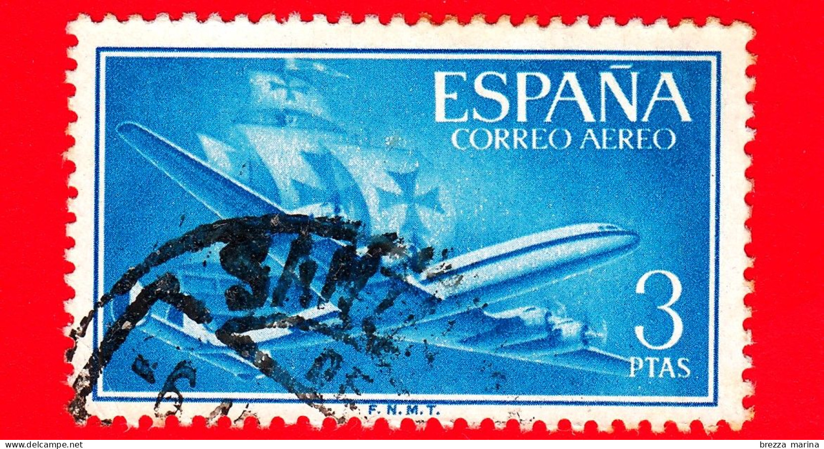 SPAGNA - Usato - 1955 - Aereo Superconstellation E Nave Santa Maria - 3 - Used Stamps