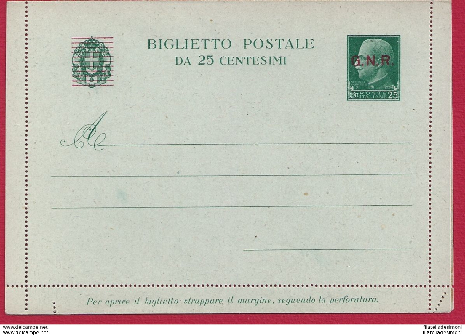 1944 RSI - B 33d Doppia Perforazione Nellangolo NUOVA - Stamped Stationery