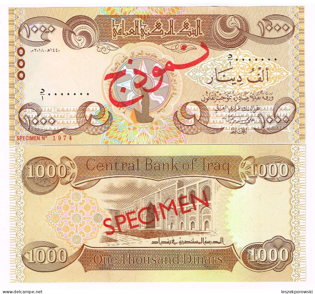 Iraq 1000 Dinars SPECIMEN P-104 2018 UNC Rare - Irak