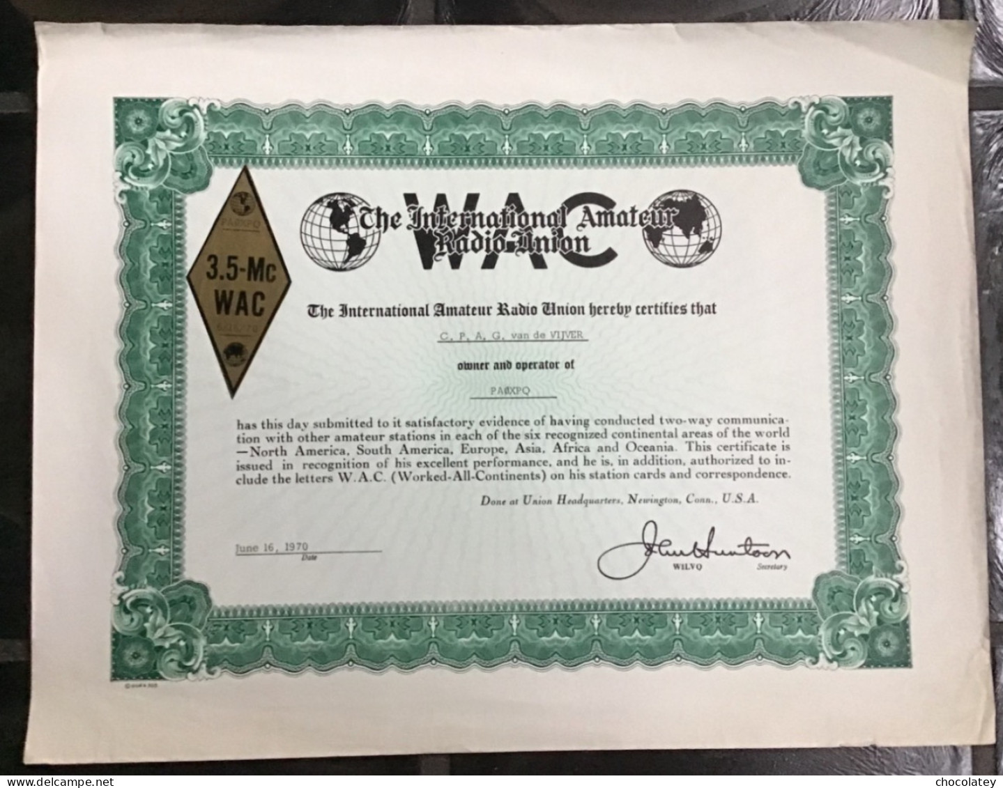 The International Amateur Radio Union 1970 - Diplomas Y Calificaciones Escolares