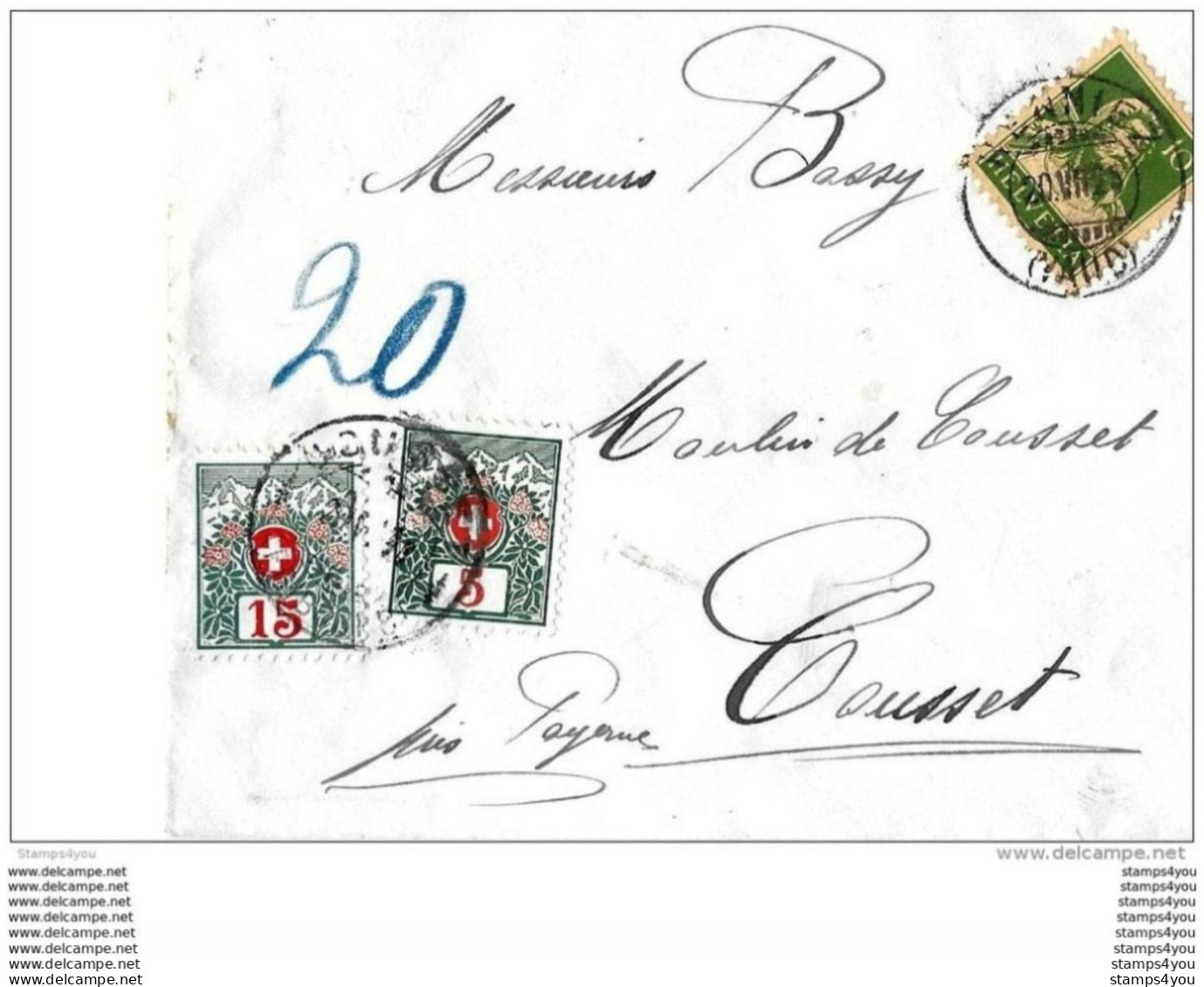 14-44 - Enveloppe Envoyée De Henniez à Cousset - 2 Timbres Taxe - Postage Due
