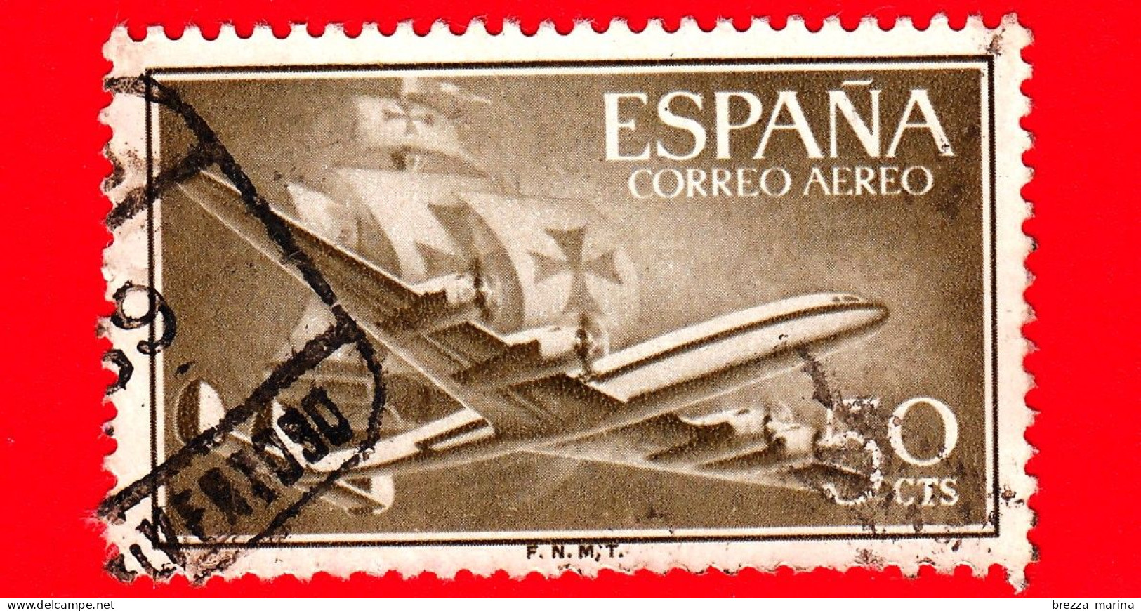 SPAGNA - Usato - 1955 - Aereo Superconstellation E Nave Santa Maria - 50 - Oblitérés