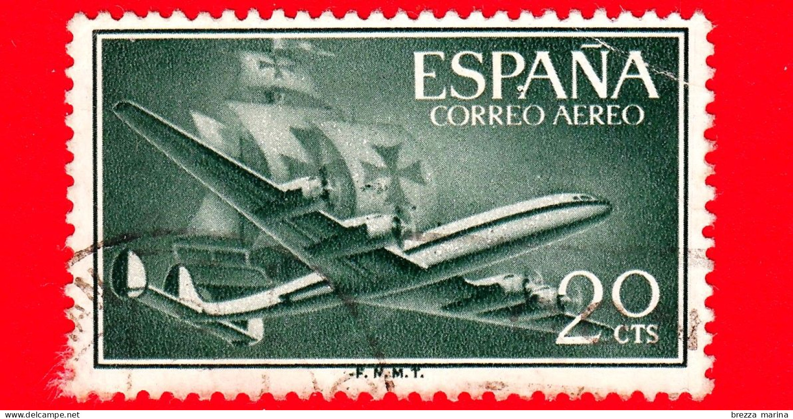 SPAGNA - Usato - 1955 - Aereo Superconstellation E Nave Santa Maria - 20 - Used Stamps