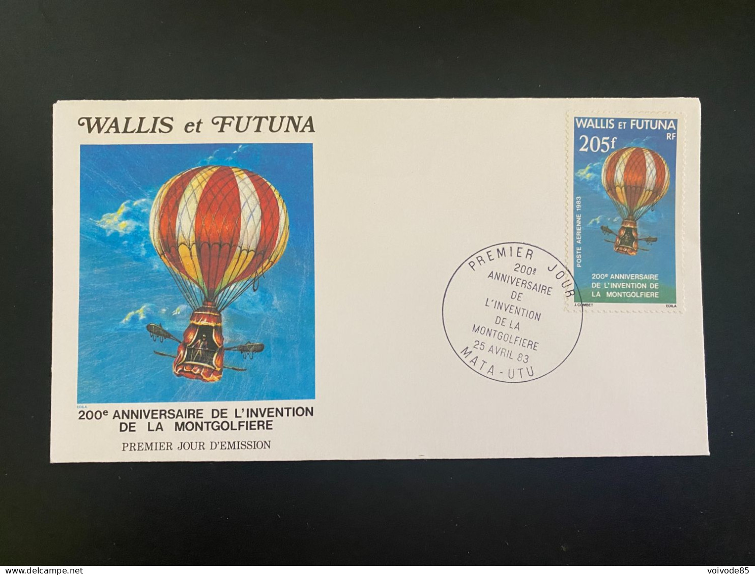 Enveloppe 1er Jour "200e Anniversaire De L'Invention De La Montgolfière" 25/04/1983 - PA124 - Wallis Et Futuna Aviation - FDC