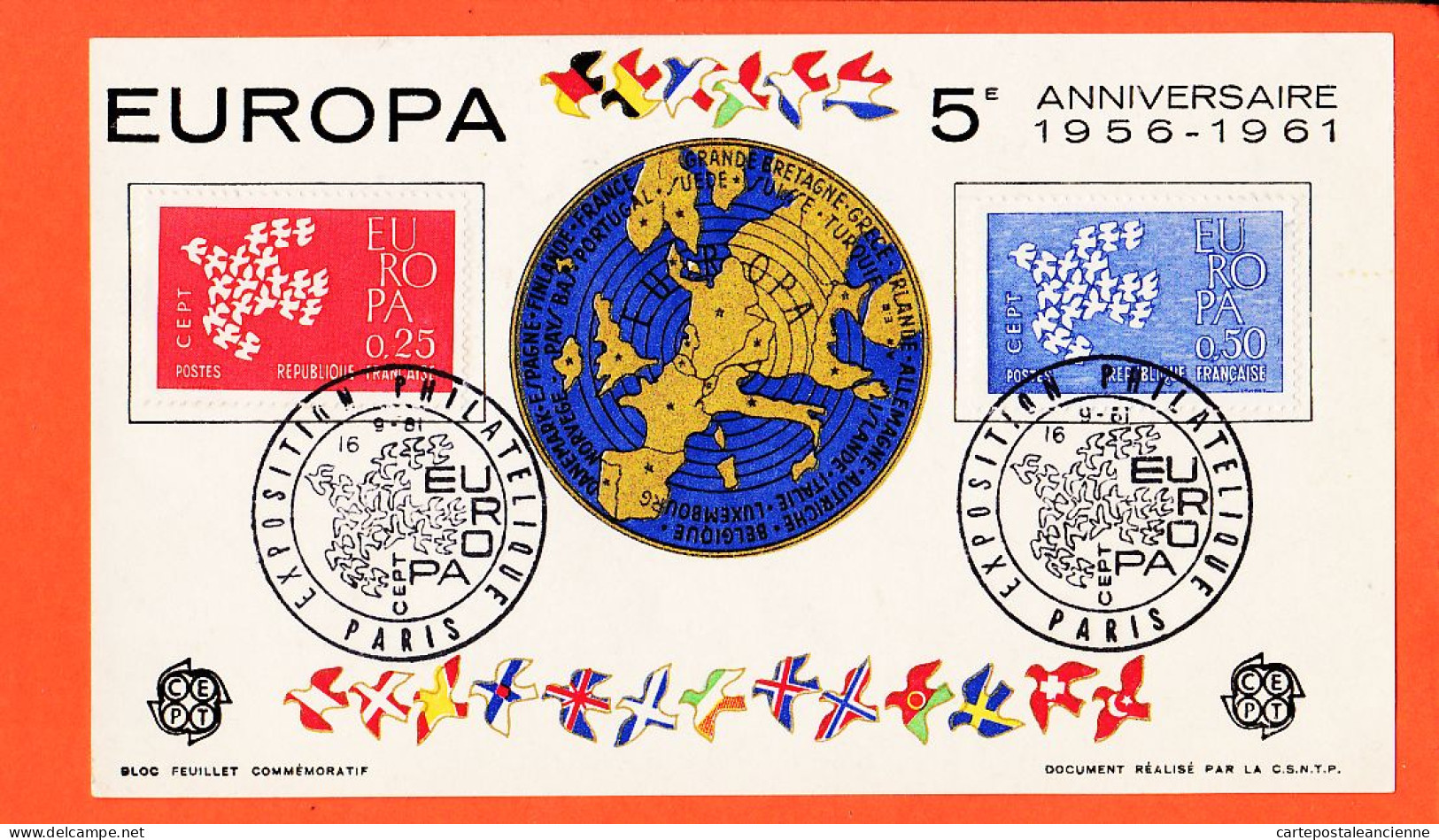 39178 / ⭐ Feuillet EUROPA Y.T 1309-1310 Paris 5e Anniversaire 1956-1961 PARIS 19 Septembre  - 1961