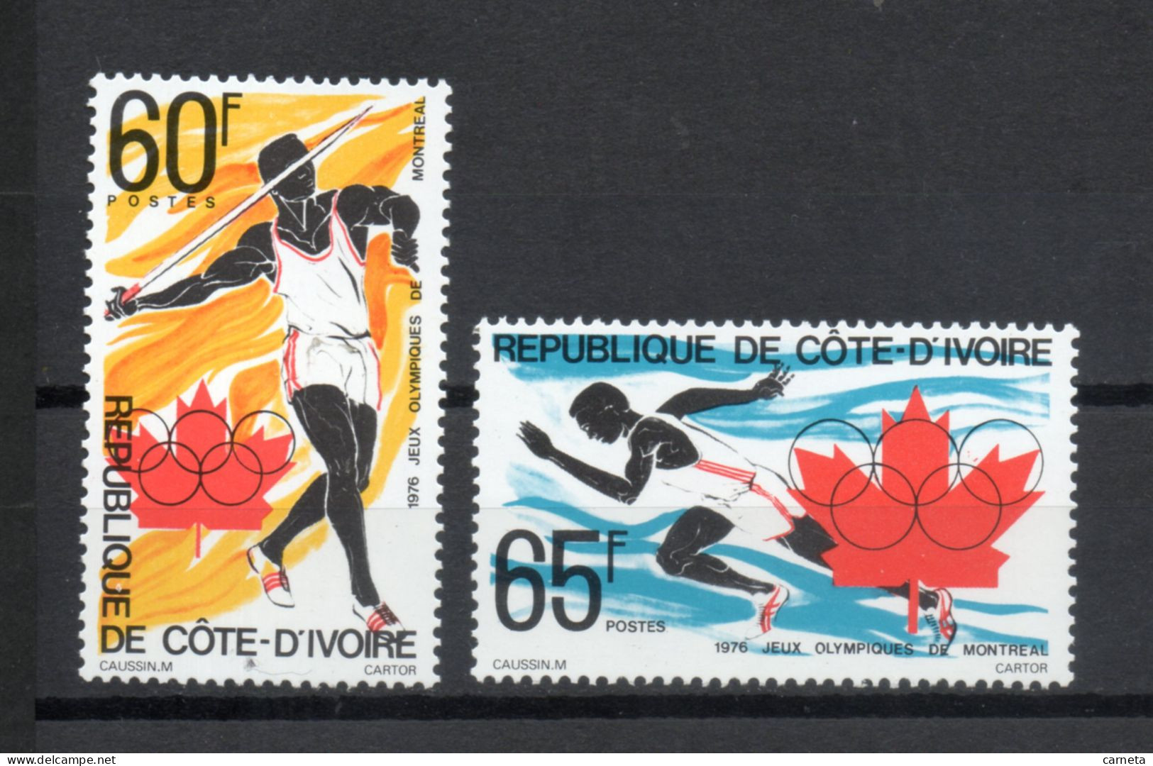 COTE D'IVOIRE N° 406 + 407    NEUFS SANS CHARNIERE COTE 2.20€    JEUX OLYMPIQUES MONTREAL SPORT - Costa D'Avorio (1960-...)