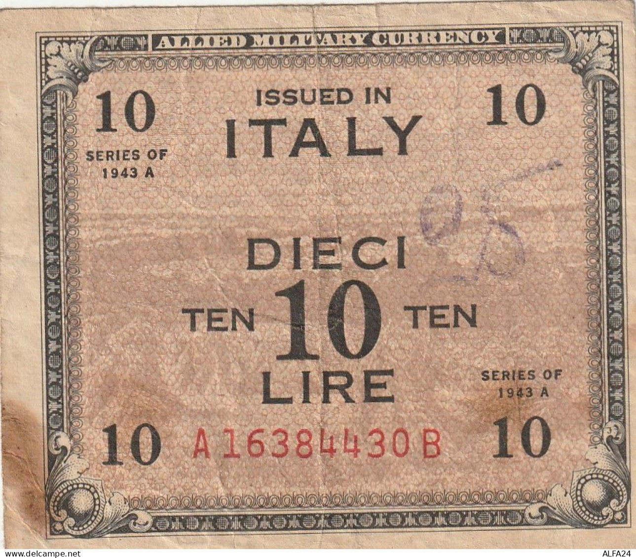 BANCONOTA ALLIED MILITARY CURRENCY 10 LIRE VF  (B_348 - Occupazione Alleata Seconda Guerra Mondiale