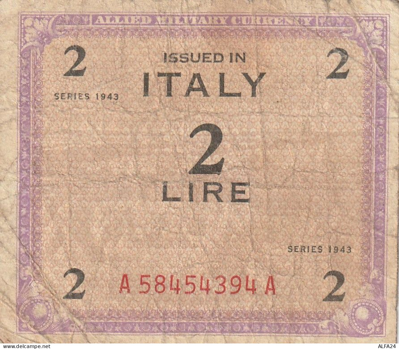 BANCONOTA ALLIED MILITARY CURRENCY 2 LIRE VF  (B_371 - Occupazione Alleata Seconda Guerra Mondiale