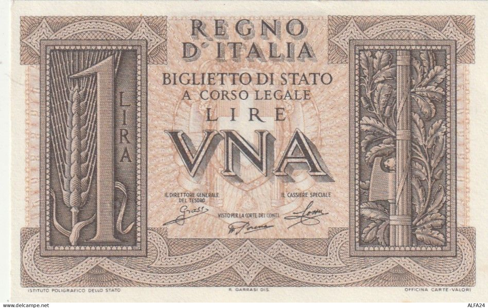 BANCONOTA ITALIA REGNO LIRE 1 UNC  (B_382 - Regno D'Italia – 1 Lira