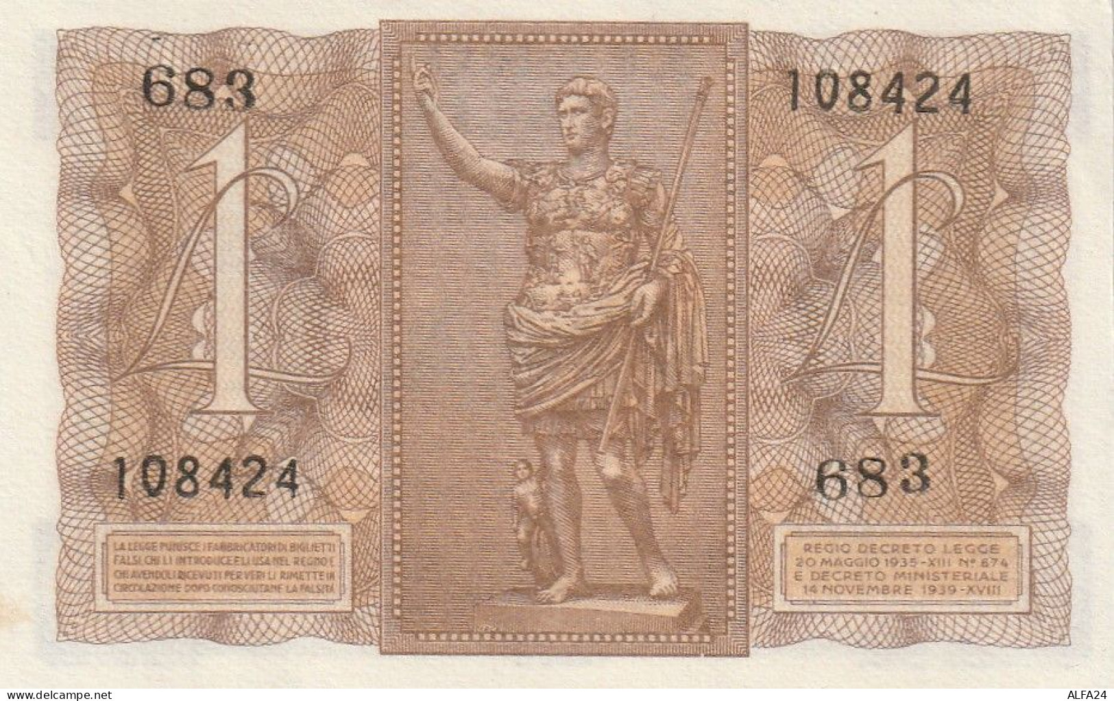 BANCONOTA ITALIA REGNO LIRE 1 UNC  (B_382 - Regno D'Italia – 1 Lira