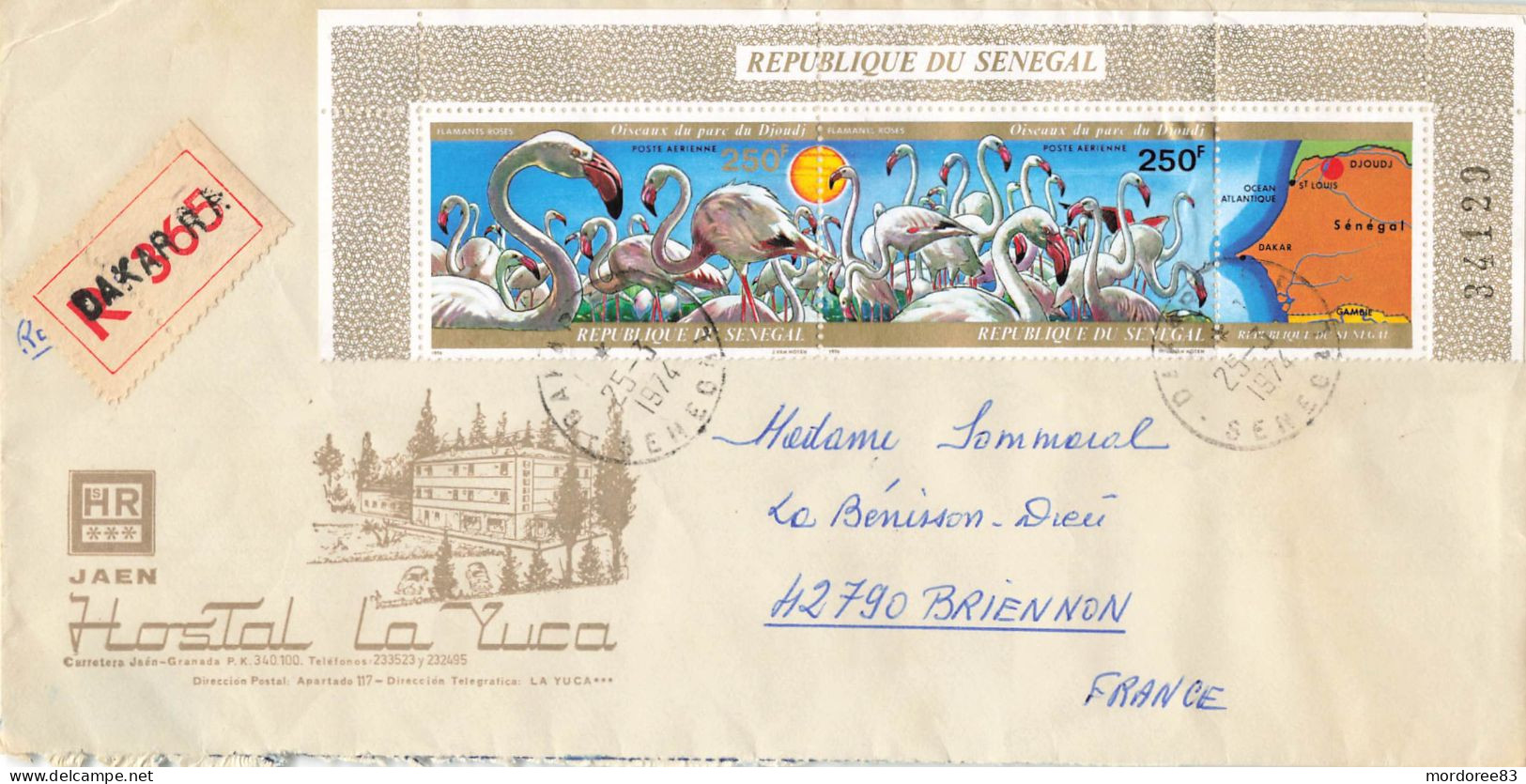 SENEGAL YT PA 138 + 139 BANDE FLAMANTS ROSES LETTRE REC DAKAR 25/3/1974 POUR FRANCE BRIENNON LOIRE - Sénégal (1960-...)