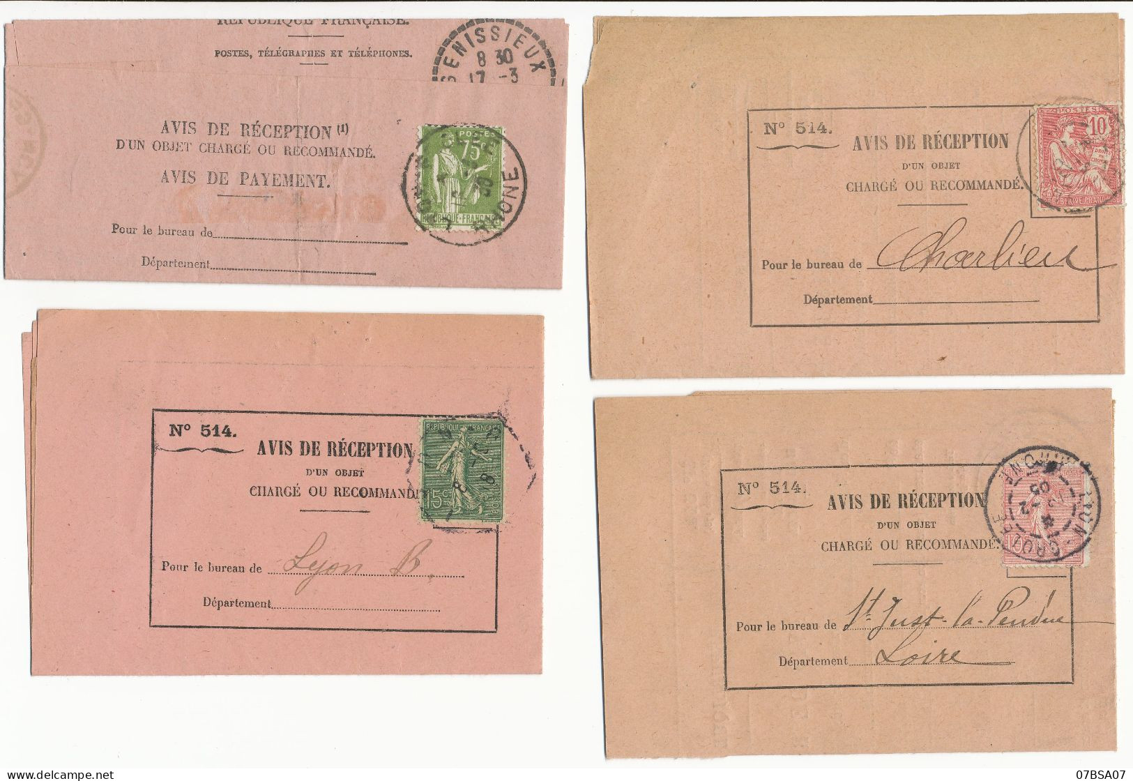 4X AVIS LYON RHONE SEMEUSE PAIX SEMEUSE LIGNEE ET MOUCHON - 1900-02 Mouchon