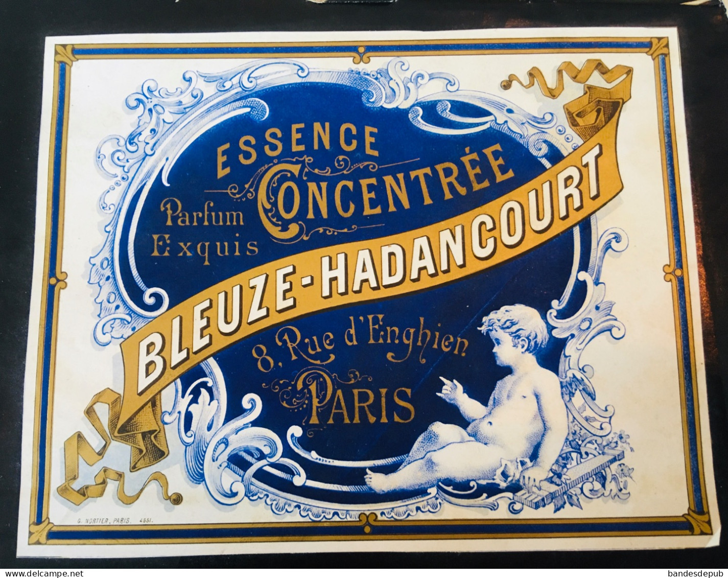 Très Rare Etiquette Dorée Parfumerie Parfum Exquis Bleuze Hadancourt Rue Enghien Paris Lith Nortier - Labels