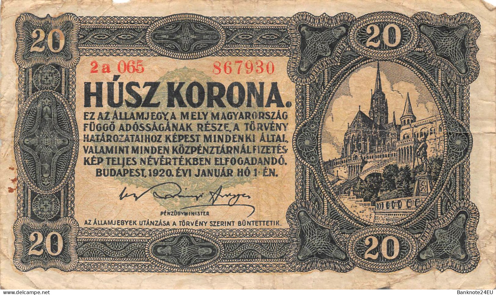 Hungary 20 Korona 1920 Good Pn 61b - Hungary