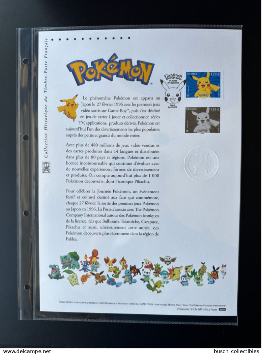 France 2024 Document Philatélique Officiel Pokémon Pikachu - Postdokumente