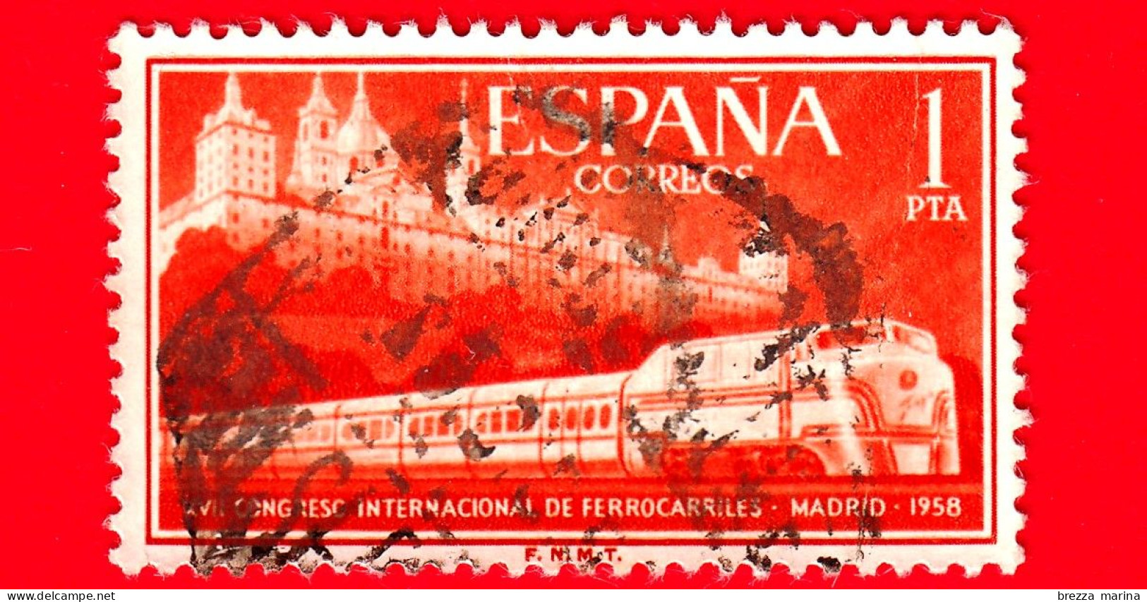 SPAGNA - Usato - 1958 - Congresso Ferroviario Internazionale, Madrid - Locomotiva 242-F E Castello La Mota - 1 - Gebruikt