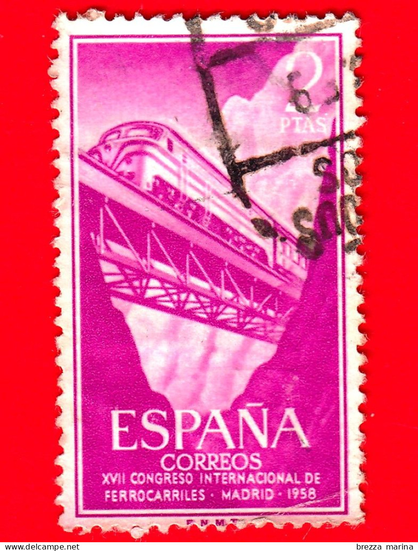 SPAGNA - Usato - 1958 - Congresso Ferroviario Internazionale, Madrid - Treno Diesel Nella Gola Di Despeñaperros, Jaén - - Used Stamps