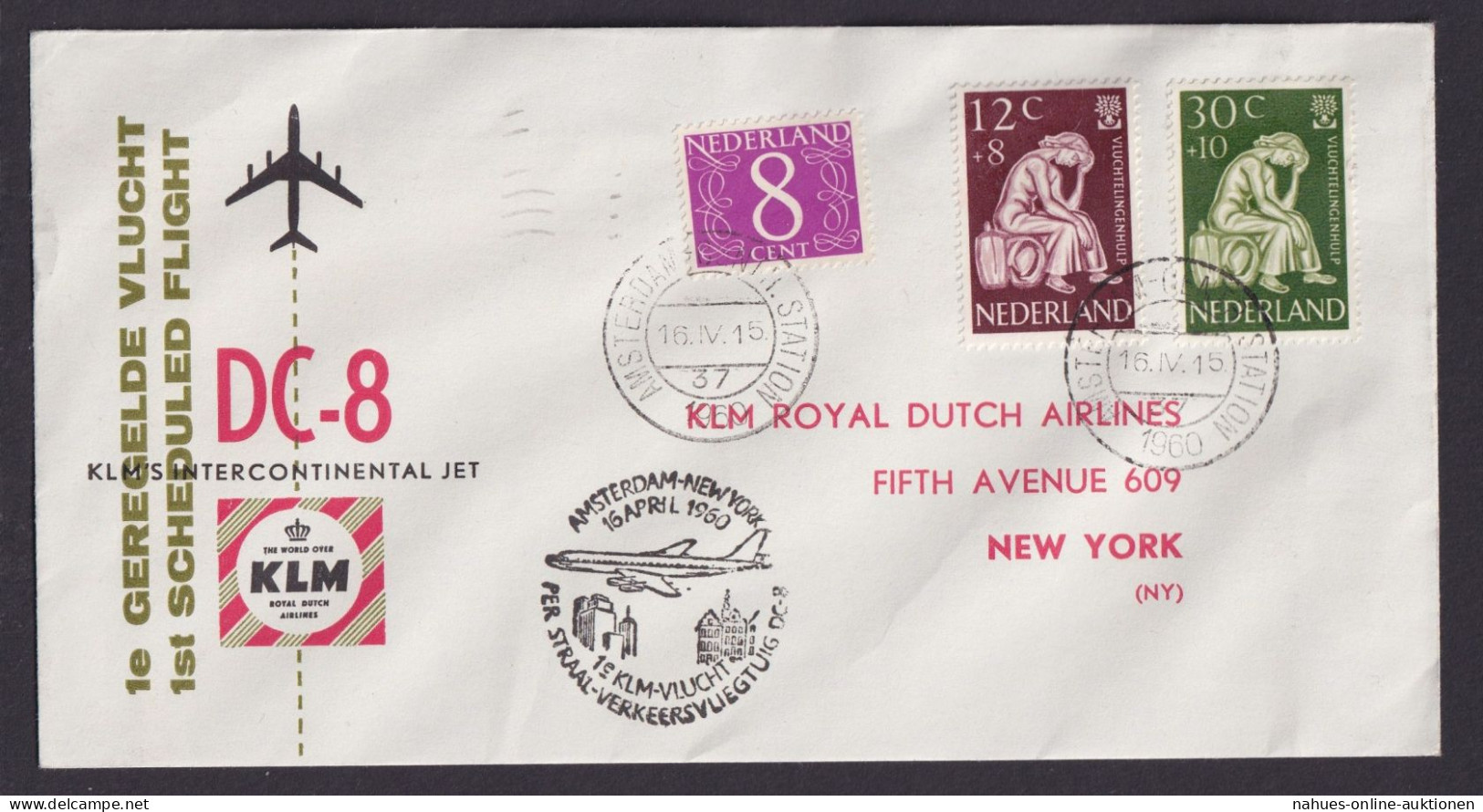 Flugpost Brief Air Mail KLM DC 8 Amsterdam Niederlande New York USA 1960 - Posta Aerea