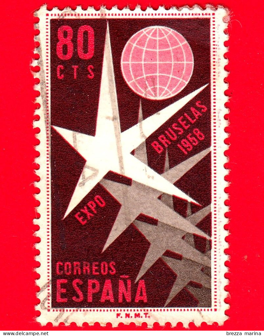 SPAGNA - Usato - 1958 - Esposizione Universale - EXPO Bruxelles - Globo Con Stelle Bianche E Grigie - 80 - Gebruikt