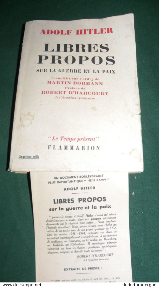 ADOLF HITLER : LIBRES PROPOS SUR LA GUERRE ET LA PAIX - Frans