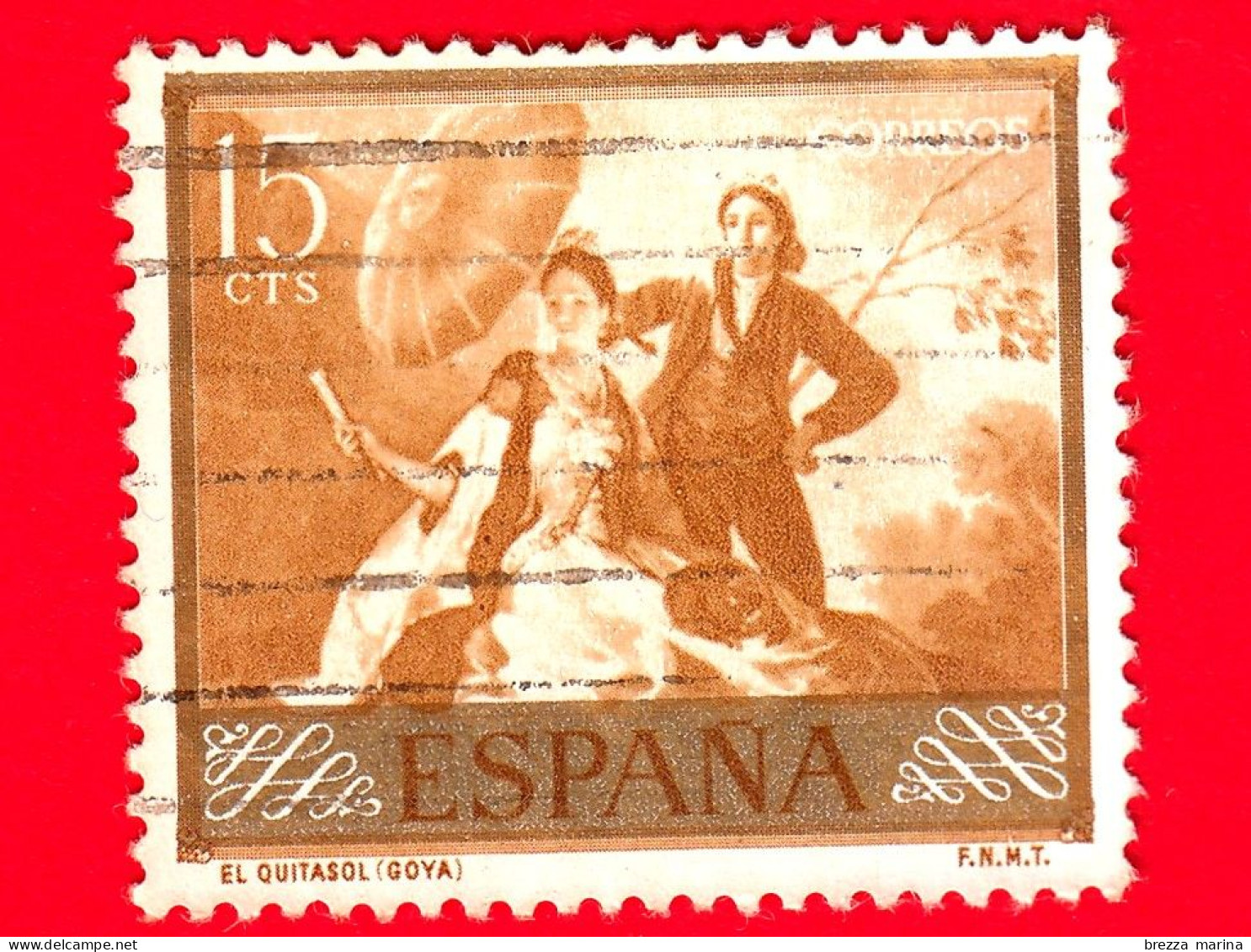 SPAGNA - Usato - 1958 - Giornata Del Francobollo -  El Quitasol - Parasole - Dipinto Di Goya - 15 - Usados