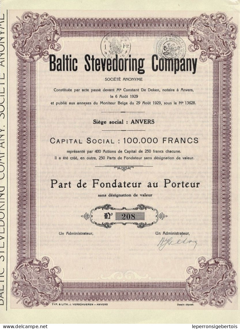 - Titre De 1929 - Baltic Stevedoring Company - - Verkehr & Transport