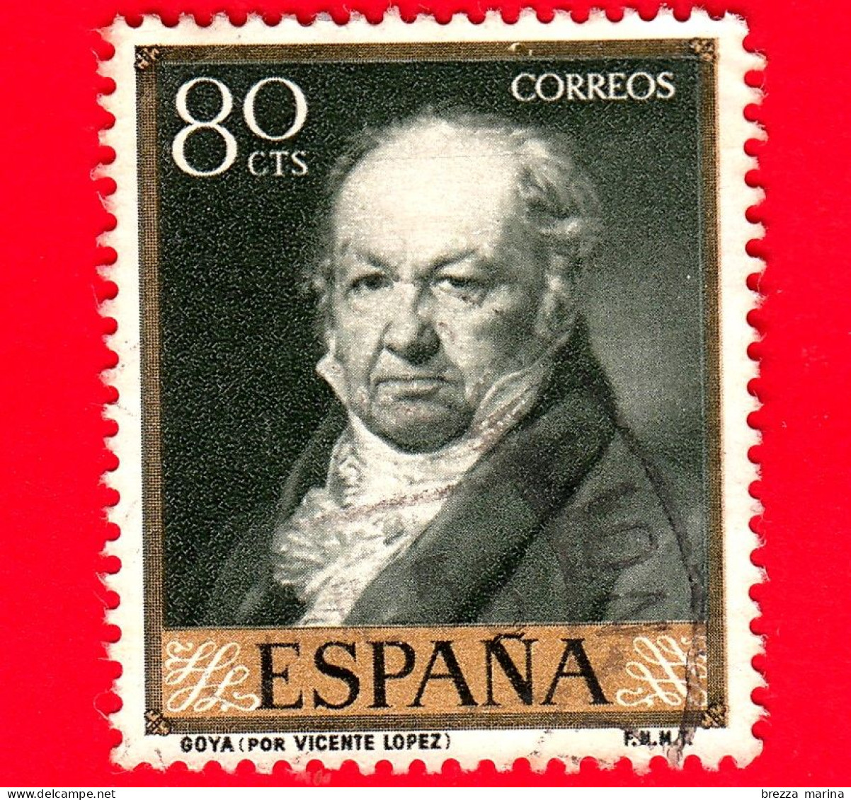 SPAGNA - Usato - 1958 - Giornata Del Francobollo - Ritratto Di Goya Dipinto Di Vicente López - 80 - Used Stamps