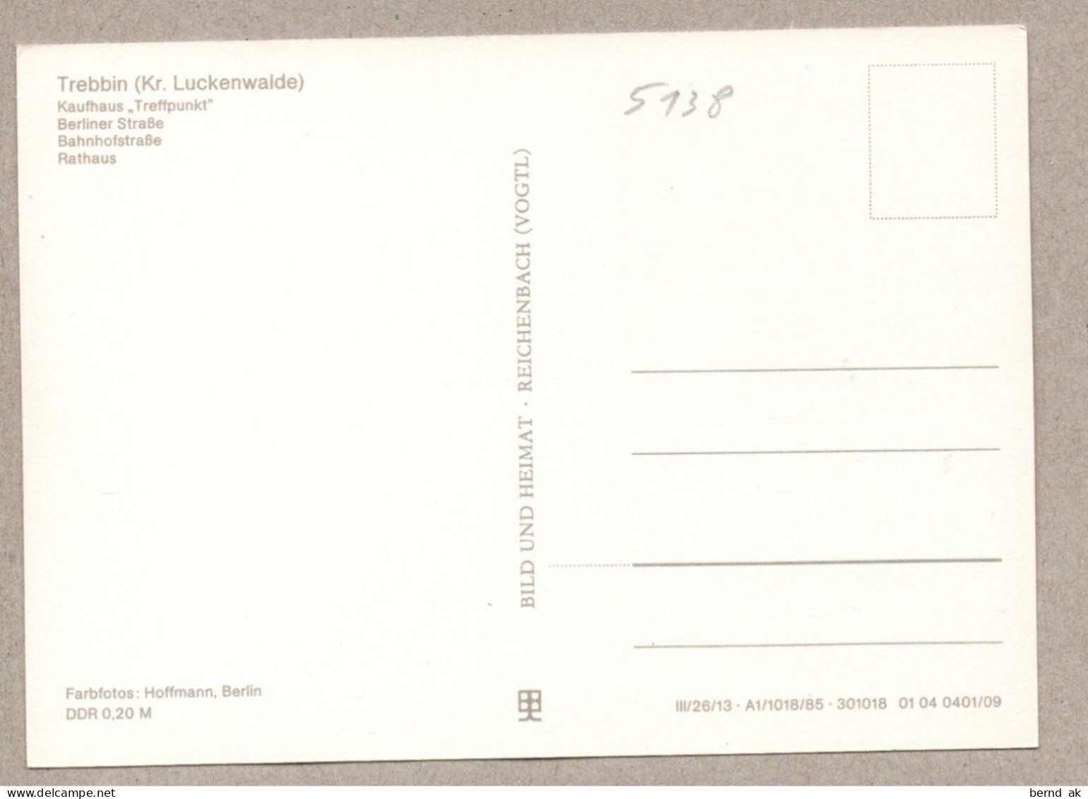 A5138} BRD (DDR) - AK (nicht Gel.):  Trebbin - Trebbin