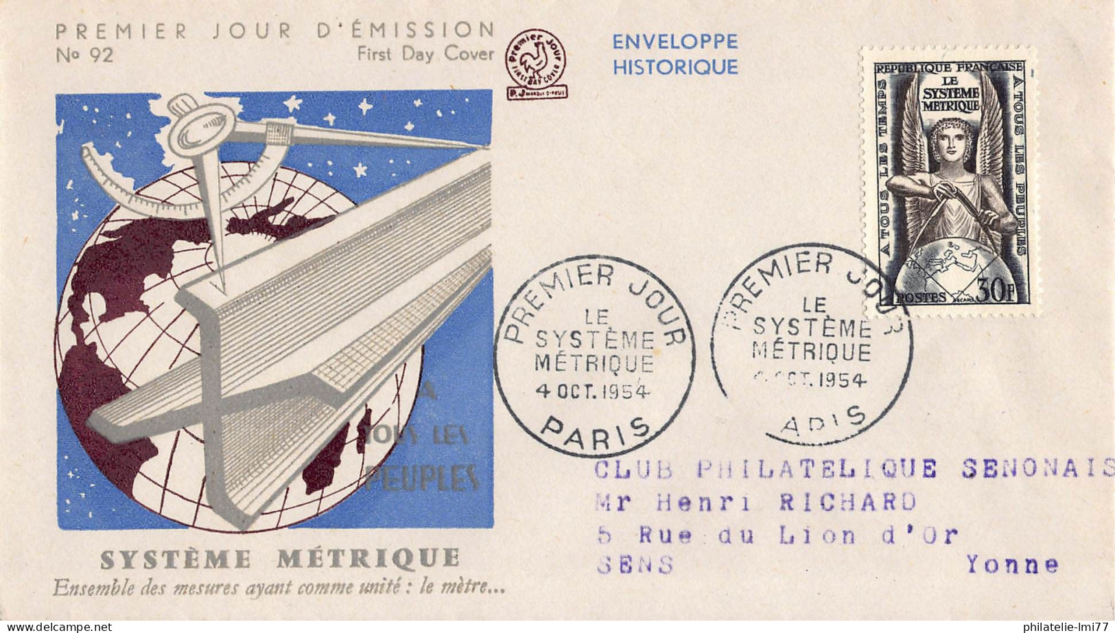 FDC - Le Système Métrique - Oblit Paris 4/10/54 - 1950-1959