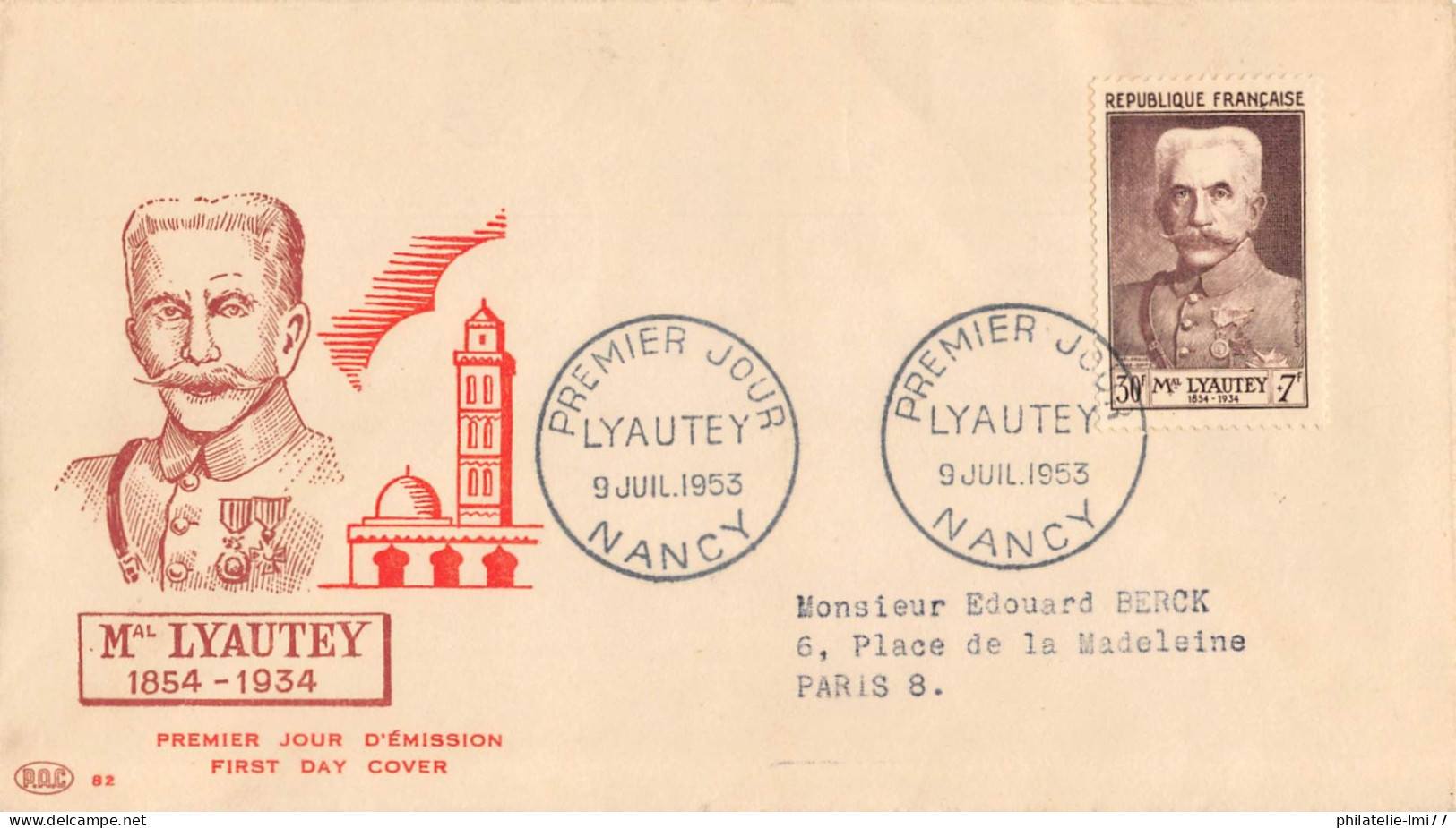 FDC - Maréchal Lyautey - 9/7/53 Nancy - 1950-1959