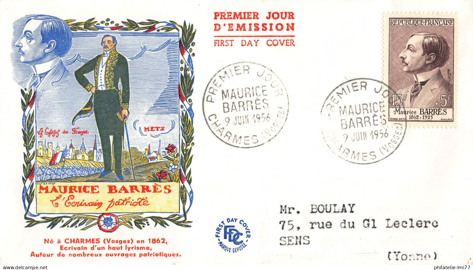 FDC - Maurice Barrès, Journaliste Et écrivain - Charmes (vosges) 9/6/1956 - 1950-1959
