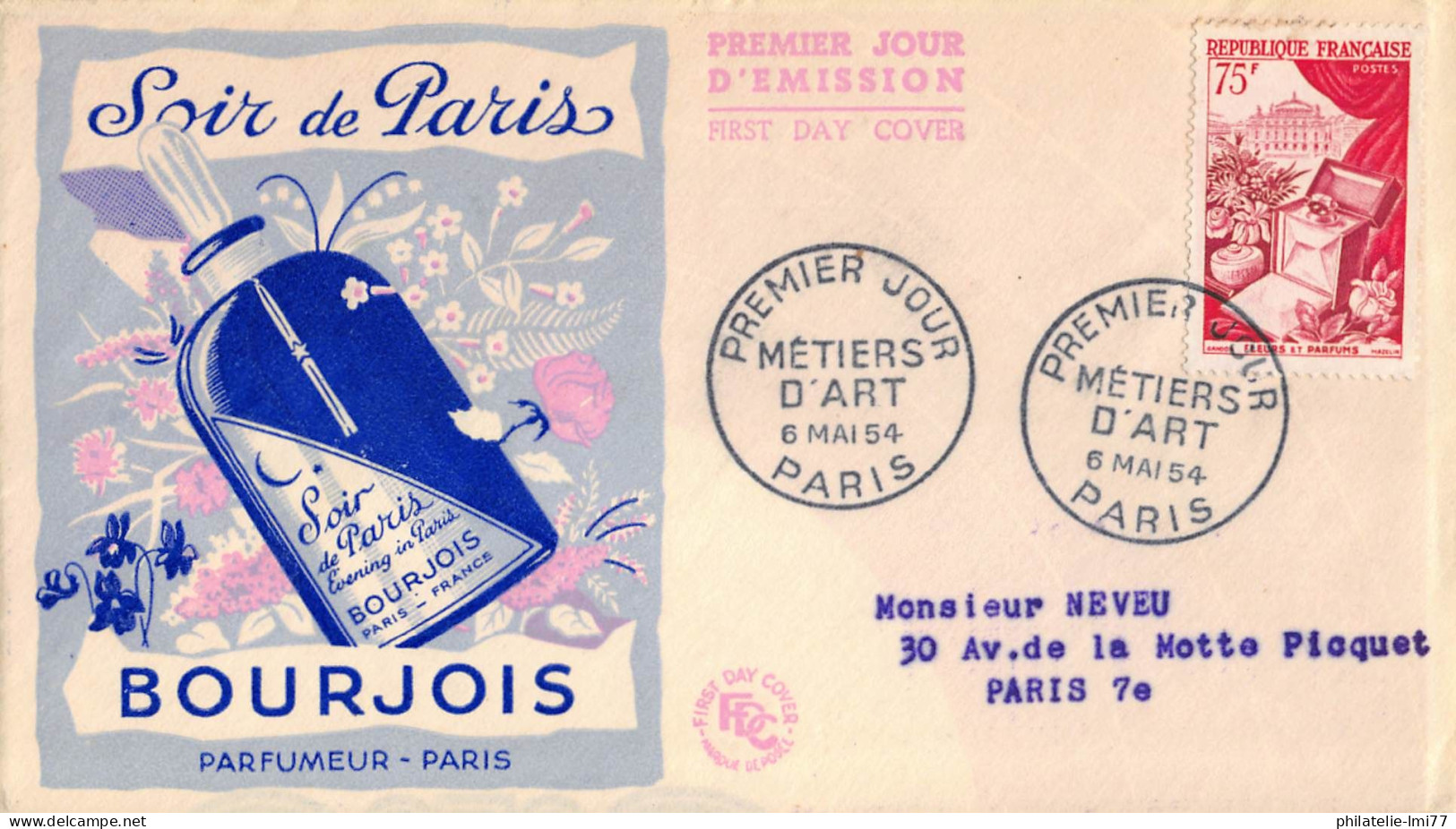 FDC - Métiers D'art, Fleurs Et Parfums - Oblit 6/5/54 Paris - 1950-1959