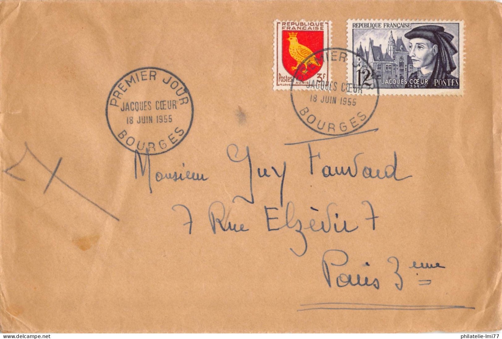 FDC Non Illustré - Jacques Coeur - Oblit Bourges 18/6/55 - 1950-1959